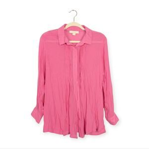Greige Pink Pintuck Long Sleeve Button Down Blouse Size S